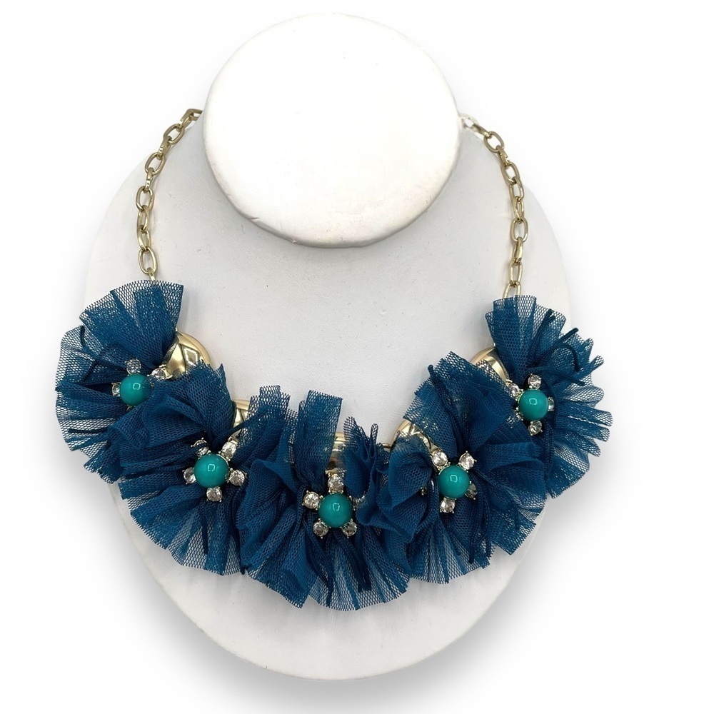 4 for $40 SALE! Sugarfix Goldtone & Mixed Teal Flower w/Rhinestones Necklace